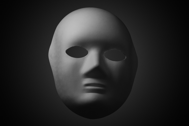 Imposter Syndrome - Mask on dark background monochrome