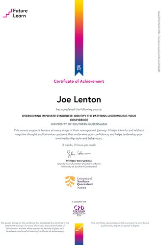 Overcoming Imposter Syndrome Course Certificate